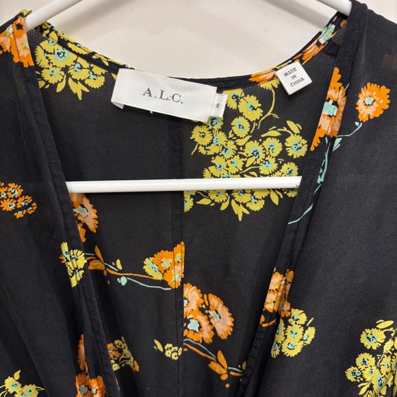 A.L.C. Stephanie Black Peach Lime Floral Silk Dress - Picture 2 of 4